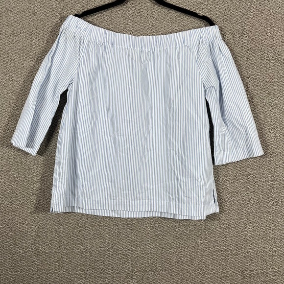 Madewell Clean Off The Shoulder Top Womens Size XS Blue White Striped Casual - Picture 4 of 11